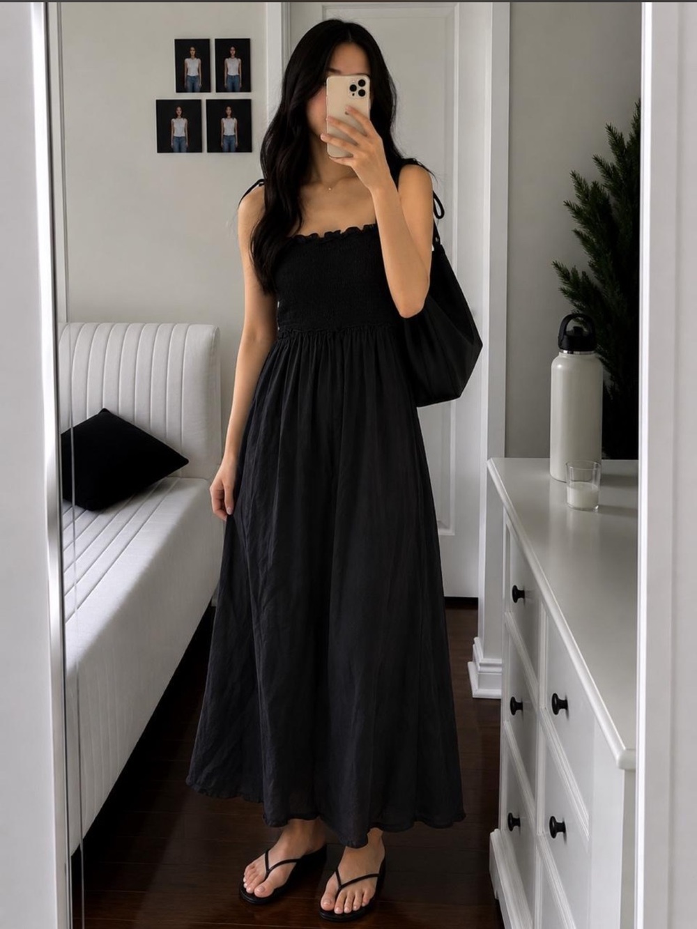 Black Smocked Bodice Maxi Dress